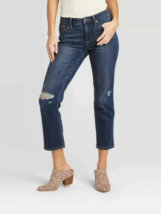 Universal Thread Denim - Universal Thread High Rise Straight Crop Jeans Size 8 29 Distressed